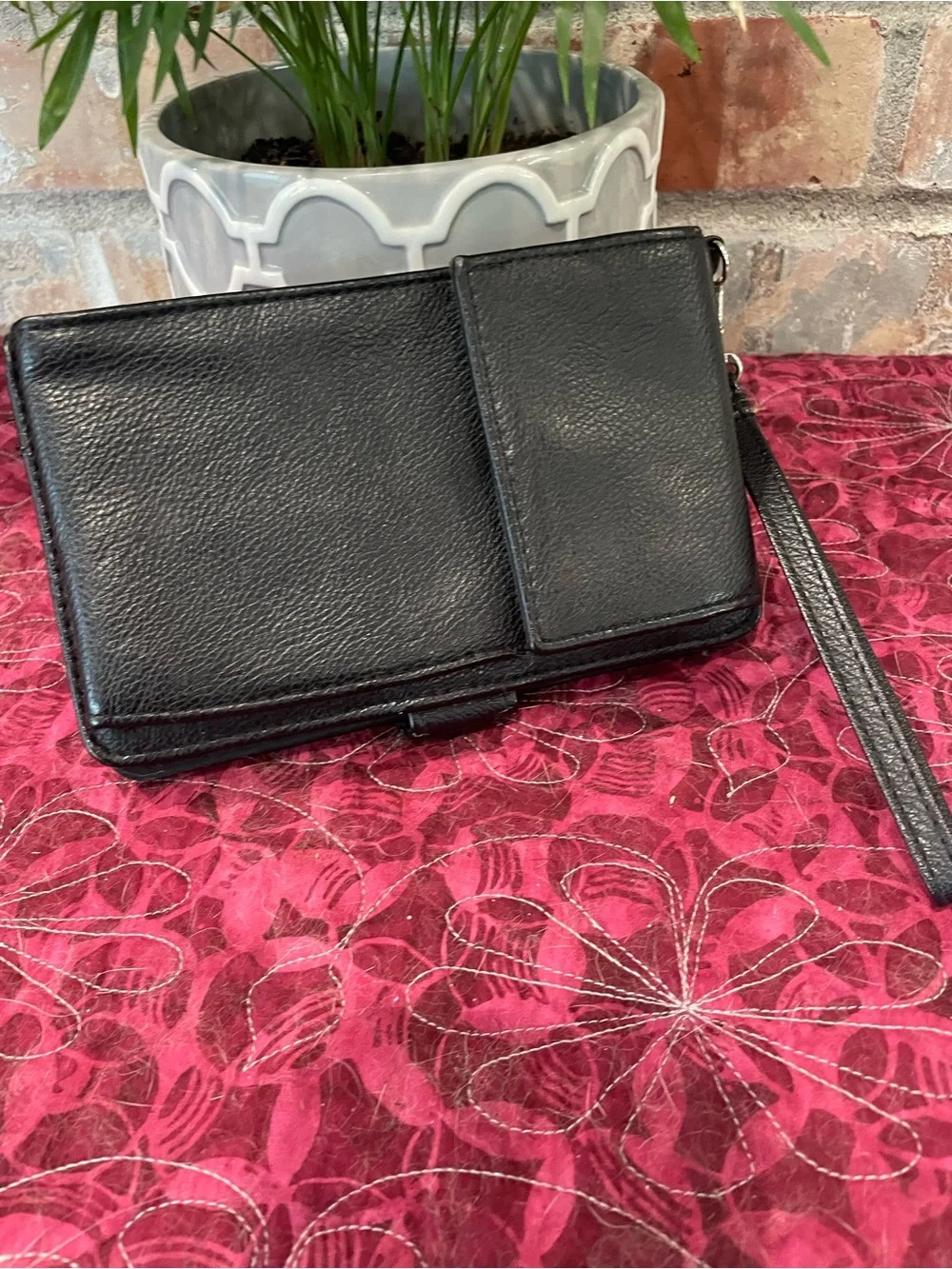 Black Leather Wristlet Phone Case - Unbranded